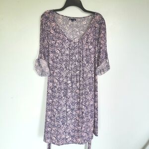 Gap Vintage Navy/Pink Floral Belted Midi Shirt Dress Size L